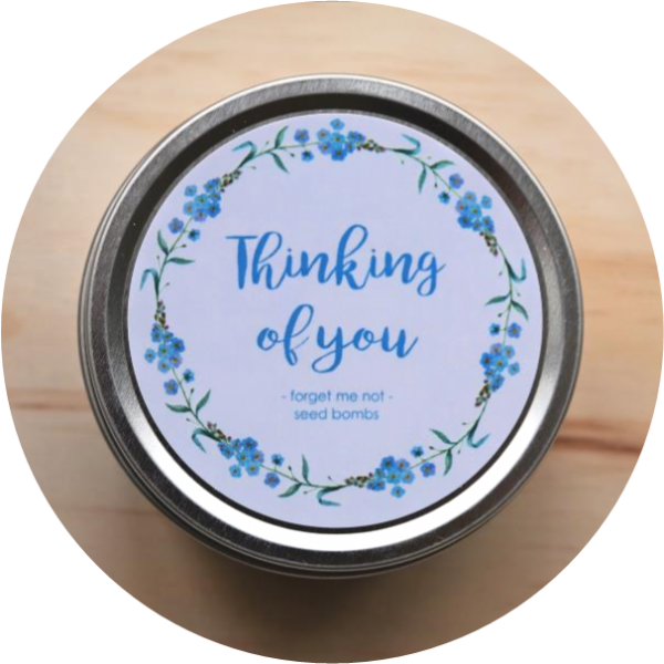 – Thinking of you –<br> Forget me not seed bombs